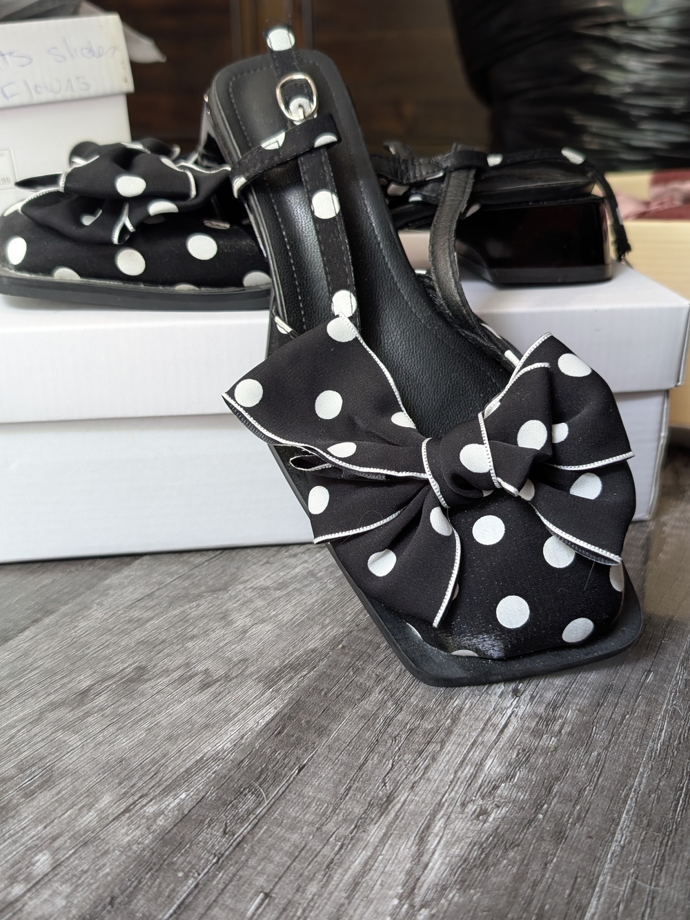 Polka Dot Bow Slingback Heels - Black/White